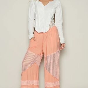 POL Coral Lace Accent Wide-Leg Pants